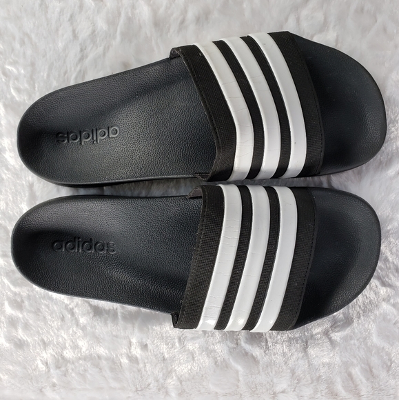 Mens Black and White Adidas Cloudfoam Slides - Picture 3 of 7